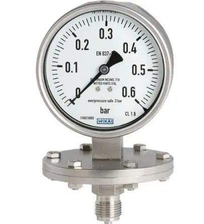 Produktfoto 1 von WIKA 4XX.XX Manometer 100 mm 0 bar → 10 bar Edelstahl 304 Gehäuse G 1/2