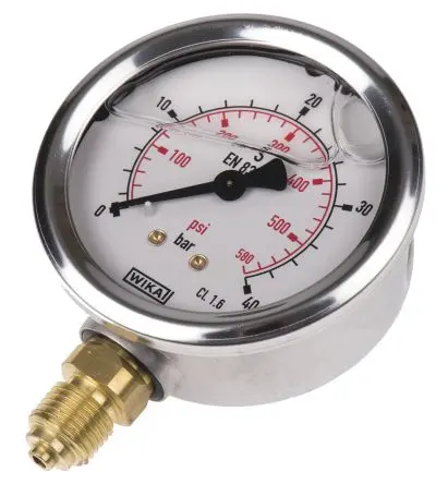 Produktfoto 1 von WIKA Stecker 213.53 Manometer 0 bar → 40 bar ±1.6 % Naturbelassen, Edelstahl Gehäuse G 1/4