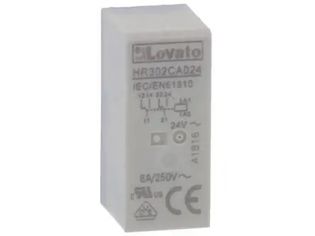 Produktfoto 1 von Lovato HR302C Relais ohne Verriegelung 24V ac Spule 2-poliger Umschalter DIN-Hutschiene 8A 0.9 VA