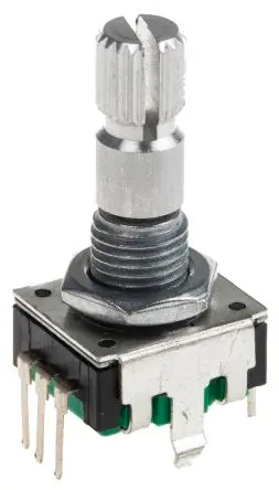 Produktfoto 1 von Bourns Drehgeber 24 Impulse/Umdrehung Impulse/U Inkrementalgeber, mit 6 mm, Rändelschaft, Digital Rechteck-Signal,