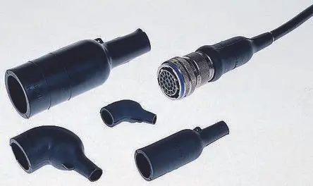 Produktfoto 1 von TE Connectivity 222K1 Wärmeschrumpfschlauch, gewinkelt, Flüssigkeit resistentes Elastomer, Schwarz 60 mm, 1-Wege 90 °C
