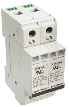 Produktfoto 1 von Bourns 1210 Überspannungsableiter 2-poliger Protektor 100 kA 600V ac, DIN-Hutschiene, -50 °C→85 °C