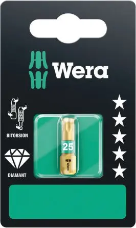 Wera 1/4 in 25 mm Schraubbit, Sechskant, 1-teilig, 25 mm