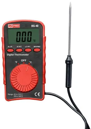 Produktfoto 1 von RS PRO Digitales Thermometer, RS40, Taschenformat, 1 bis 200 °C ±2°C, ±4 °F max