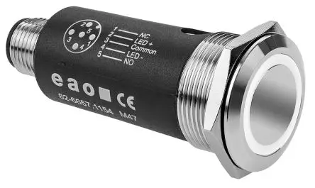 Produktfoto 1 von EAO 82 Beleuchtete Drucktaste Weiß Beleuchtet Rastend Panel Ø 22 mm, 1-poliger Umschalter / 500mA 35 V dc 35 V ac, IP65,
