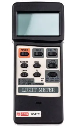 Produktfoto 1 von RS PRO Luxmeter 0lx mit Fotodiode, bis 50000 lx, 0.1 Ftc, ±(4% + 2d), ISO-kalibriert