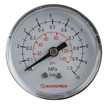 Produktfoto 1 von Norgren MNPT 9273 Manometer 50 mm 0 bar → 10 bar ±2.5 % ABS Gehäuse R 1/8 in, ISO-kalibriert