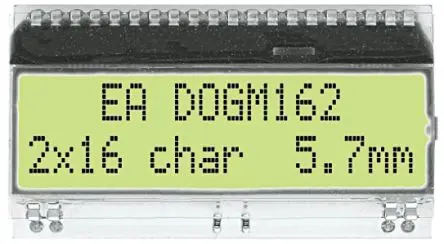 Produktfoto 1 von Display Visions EA DOG Monochrom LCD, Alphanumerisch LED Grün, Gelb 2 x 16, Hintergrund Gelb, Grün, SPI, 8-Bit, 4 Bit