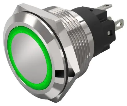 Produktfoto 1 von EAO 82 Beleuchtete Drucktaste Grün Beleuchtet Rastend Panel Ø 22 mm, 1-poliger Umschalter / 3A 240 V dc 240 V ac, IP65,