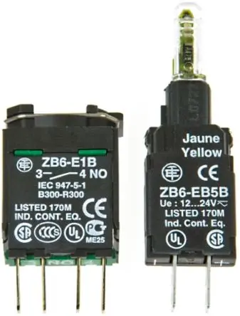 Produktfoto 1 von Schneider Electric Harmony XB6 Kontakt- und Leuchtblock Anzeigenblock LED Weiß beleuchtet 1 Schließer 12V FASTON