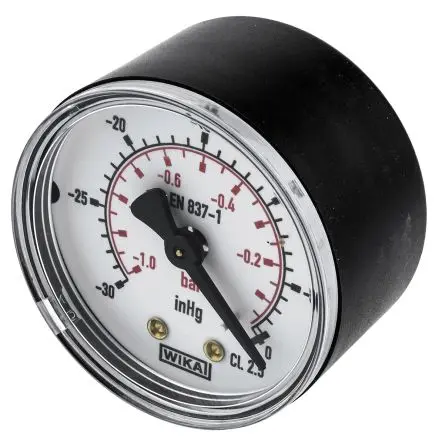 Produktfoto 1 von WIKA BSPT 111.12 Manometer 50 mm -1 bar → 0 bar ±1.6 % Kunststoff Gehäuse 1/4 in R, ISO-kalibriert