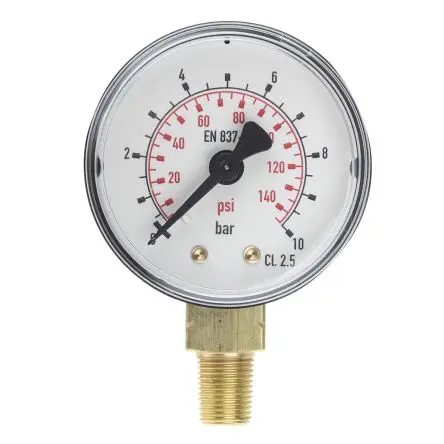 Produktfoto 1 von RS PRO 8327493 Manometer 50 mm 0 bar → 10 bar 2.5 %FS ABS Gehäuse R 1/8 in, ISO-kalibriert