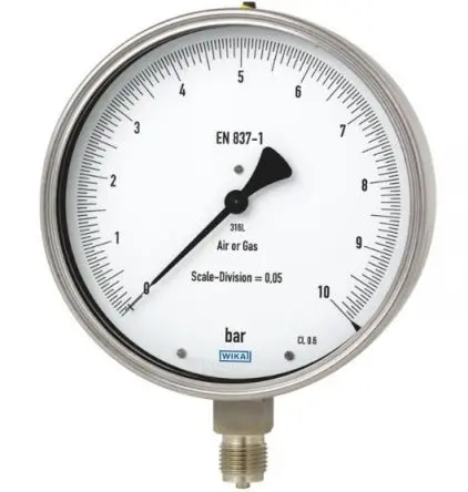 WIKA Verfahren 33X.50 Manometer 160 mm 0 bar → 6 bar Edelstahl Gehäuse G 1/2