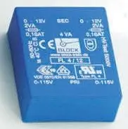 Produktfoto 1 von Block Printtrafo, Trafo 115 V ac, 230 V ac / 24 V ac 2 Ausg. 53 mm x 19.6mm x 44 mm 0.98 kg Stift