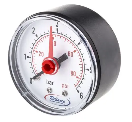 Produktfoto 1 von RS PRO Manometer 50 mm 0 bar → 6 bar ABS Gehäuse 1/4 in BSP, ISO-kalibriert