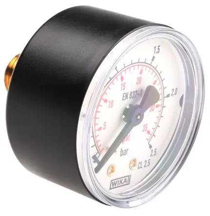 Produktfoto 1 von WIKA BSPT 111.12 Manometer 50 mm 0 bar → 2.5 bar ±2.5 % Kunststoff Gehäuse 1/4 in, ISO-kalibriert