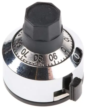 Produktfoto 1 von Bourns Chrom Potentiometer-Knopf, Zeiger Schwarz Ø 22.2 mm x 21.3 mm, Rund Schaft 6 mm