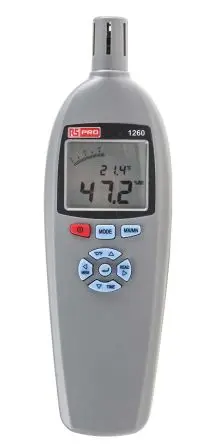 Produktfoto 1 von RS PRO RS1260 Hygrometer 60 °C, Typ Digitalhygrometer ±3 % HR, absolut 60 °C / 99 %RH, ±0.5°C, ±0.9°F