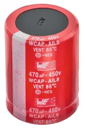 Wurth Elektronik WCAP-AIL8 Einrastmontage Kondensator 390 μF ±20 % / 450V dc, Ø 40 mm x 32 mm, 85 °C