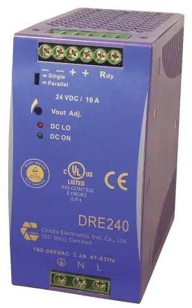 Produktfoto 1 von Chinfa DRE DIN-Schienen Netzteil Geschalteter Modus 264V ac AC / 10 A 24V dc DC 240 W