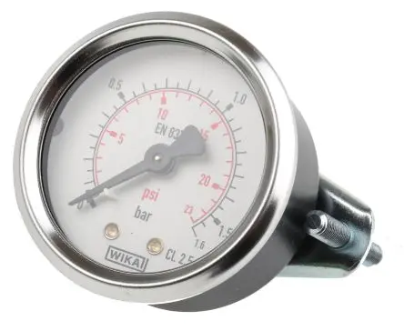 Produktfoto 1 von WIKA Mit Gewinde 111.12 Manometer 50 mm 0 bar → 1.6 bar ±2.5 % Kunststoff Gehäuse 1/4 in G, DKD/DAkkS-kalibriert