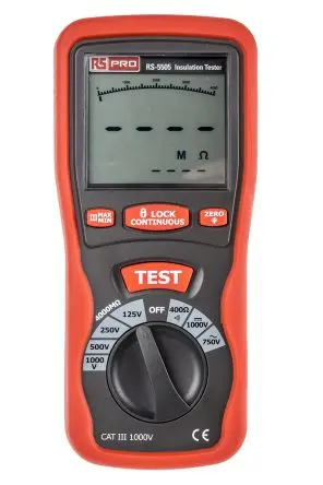 Produktfoto 1 von RS PRO RS5505 Isolationsprüfer 125 V, 1mA, 1000 V Isolationsprüfer 4000 mΩ CAT III, ISO-kalibriert