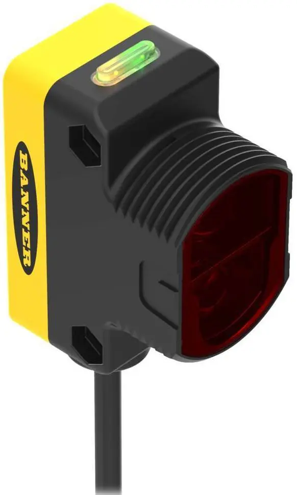 Produktfoto 1 von Banner Rechteckig Optischer Sensor, Festes Feld, Bereich 200 mm, Bipolare NPN/PNP Ausgang, Anschlusskabel,