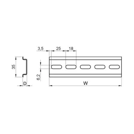 nVent SCHROFF Stahl DIN-Hutschiene Gelocht, H. 35 mm B. 15mm, L. 275 mm