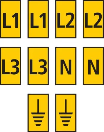 Produktfoto 1 von HellermannTyton WIC0 Kabelmarkierung, Beschriftung: L3, L2, L1, N, Erde, Schwarz Gelb, Ø 2 mm - 2.8 mm, 3 mm x 5mm