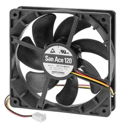 Produktfoto 1 von Sanyo Denki 9S12 Axiallüfter, Kugel, 24V dc / 1.44 W 60 mA, 1850 U/min, 58.6 cfm 120 mm 120mm 25 mm
