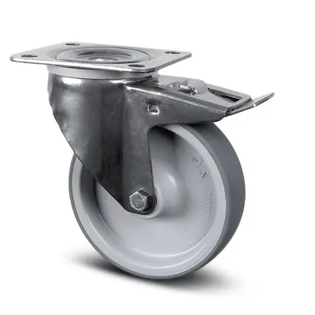 Produktfoto 1 von Tente Gebremst, schwenkbar Rolle, Rad ø 100 mm, 80 kg, Ges H. 128 mm, Rad B. 32 mm, Polypropylen