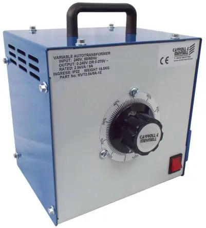 Produktfoto 1 von Carroll & Meynell Stelltransformator 1.4 kVA, Primär 240 V, 1 Phasen Oberfläche Rechtsdrehend 5 Ausg.
