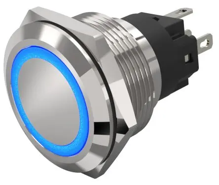 Produktfoto 1 von EAO 82 Beleuchtete Drucktaste Blau Beleuchtet Rastend Panel Ø 22 mm, 1-poliger Umschalter / 3A 240 V dc 240 V ac, IP65,