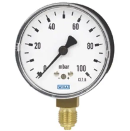 Produktfoto 1 von WIKA Mit Gewinde 6X1.10 Manometer 63 mm 0 bar → 250 mbar Stahl Gehäuse G 1/4