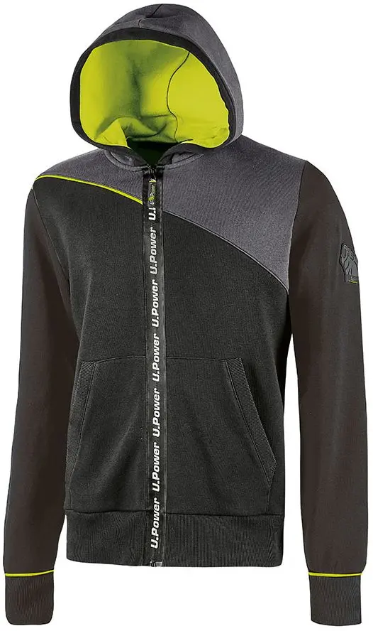 Produktfoto 1 von UPower Jupiter Herren Sweatshirt, 35 % Polyester, 65 % Baumwolle Schwarz Reißverschluss, Größe S