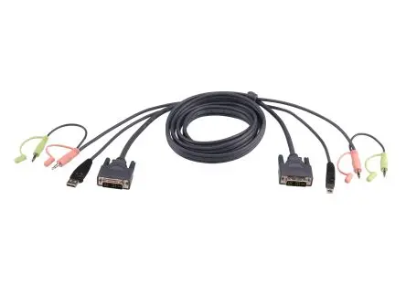 Produktfoto 1 von Aten KVM-Kabel, USB Typ A / Stecker, 3,5 mm Stereobuchse, DVI-D, USB B / Stecker, Schwarz, 1.8 m