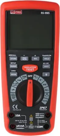 Produktfoto 1 von RS PRO RS-9985 Isolationsprüfer 125 V, 1mA, 1000 V Isolationsprüfer CAT IV, CAT III, DKD/DAkkS-kalibriert