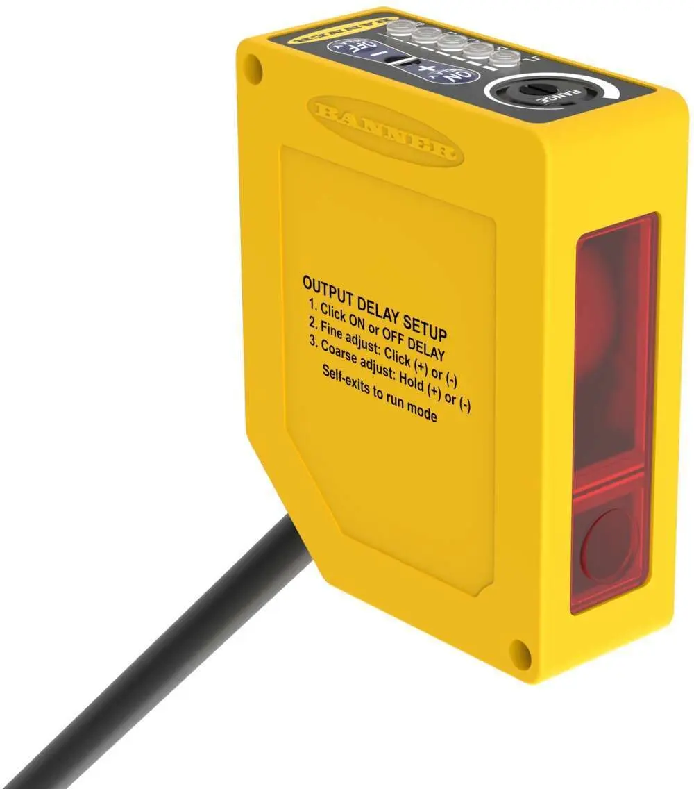 Produktfoto 1 von Banner Rechteckig Optischer Sensor, Annäherung, Bereich 1000 mm, PNP Ausgang, Anschlusskabel, Hell-/dunkelschaltend