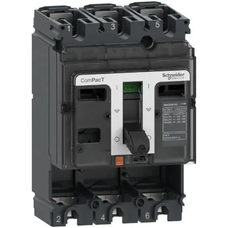 Produktfoto 1 von Schneider Electric ComPact ComPacT NSX, Kompaktschutzschalter 3-polig, 100A / Abschaltvermögen 36 kA 750 V dc
