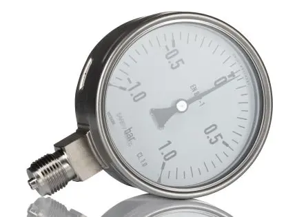 Produktfoto 1 von RS PRO 7094842 Manometer -1 bar → 1 bar ±1 % Edelstahl Gehäuse G 1/2
