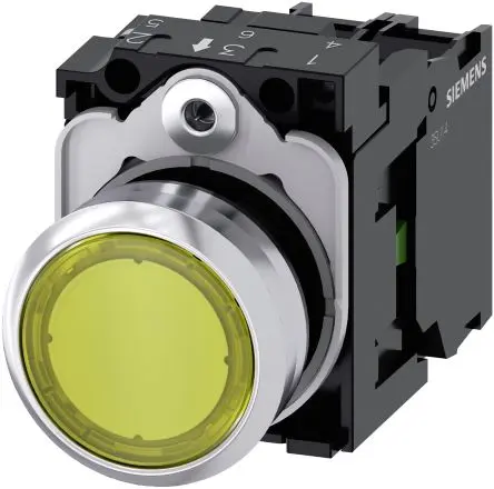 Produktfoto 1 von Siemens SIRIUS ACT 3SU11 Druckschalter Beleuchtet Trennplatte Ø 22 mm, SPST Gelb, IP66, IP67, IP69K
