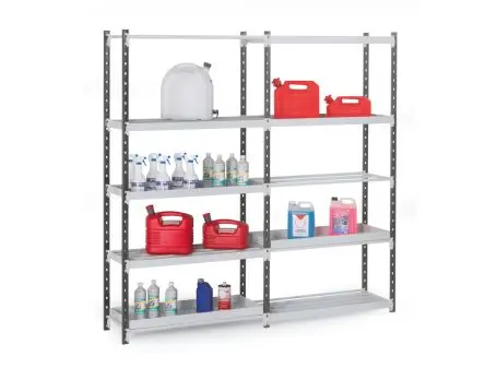 Produktfoto 1 von Manorga Regal Starterset, 5 Regale, Stahlblech, Grau, 2000 mm x 1000mm, 400 mm, 70 kg Last