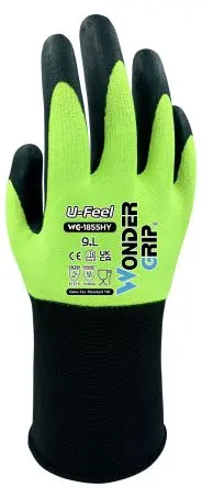 Produktfoto 1 von Wonder Grip WG-1855HY U-FEEL Handschuhe Größe 8, M Polyester, Elastan Gelb Nitril 24