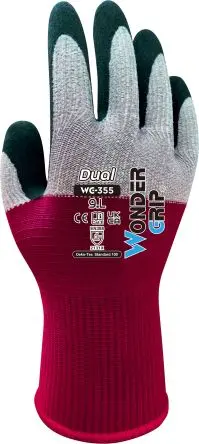 Produktfoto 1 von Wonder Grip WG-355 DUAL Handschuhe Mikrofaser, Nylon Grau, Rot Latex 24
