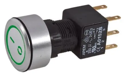 Produktfoto 1 von APEM A1 Druckschalter Grün Beleuchtet Rastend Panel Ø 22 mm, 2-poliger Umschalter / 6A, IP65