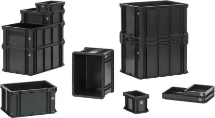 Produktfoto 1 von EUROSTAT ESD-Box, Leitfähig, H: 278 mm L: 400 mm B: 800mm, Polypropylen
