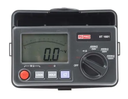 Produktfoto 1 von RS PRO IIT1601 Isolationsprüfer 250 V, 1mA, 1000 V Isolationsprüfer 4000 mΩ Fußstütze, ISO-kalibriert