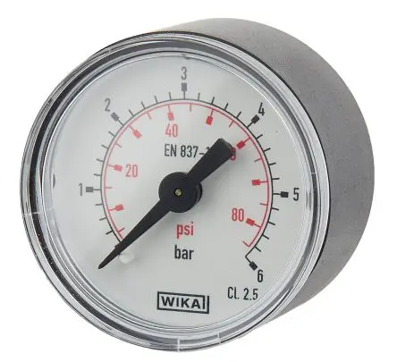 Produktfoto 1 von RS PRO Manometer 40 mm 0 bar → 6 bar 1.6 %FS ABS Gehäuse R 1/8 in, ISO-kalibriert