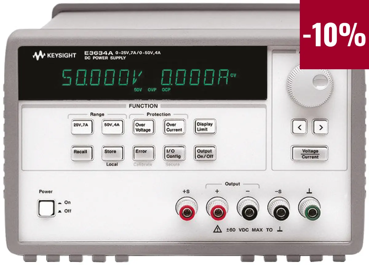 Produktfoto 1 von Keysight Technologies E3634A Digital Labornetzgerät 175W, 0 → 25 V, 0 → 50 V / 4 A, 7 A, ISO-kalibriert