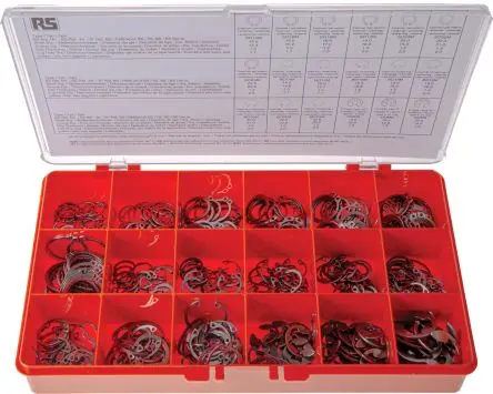 Produktfoto 1 von RS PRO 450 piece Sicherungsringe Sortiment, Edelstahl 25 mm